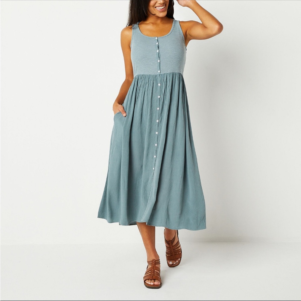 Frye - XS, Frye, easy button‎ front maxi dress, light blue